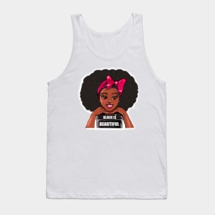 Queen Black is beautiful black girl with Big afro, pink bow, brown eyes and dark brown skin ! Tank Top
